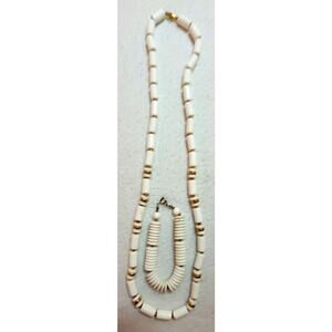 Avon 1977 White Tube Beads Gold Tone Beads "Summerset" Bracelet Necklace 28"